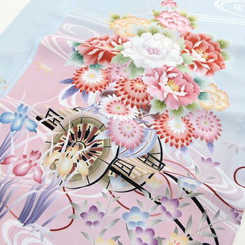 訪問着 レンタル 19点フルコーディネートレンタルセット「水色地に花車