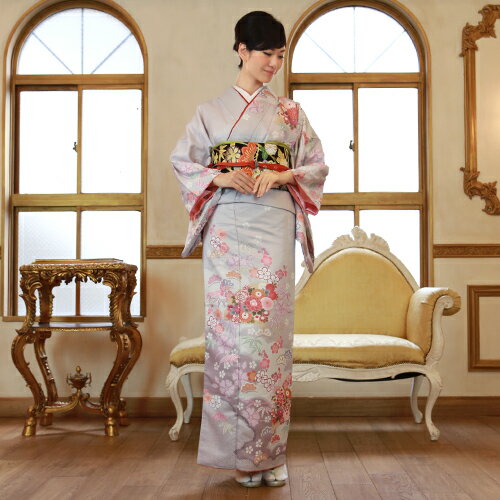 訪問着 レンタル 19点フルコーディネートレンタルセット「グレー地に扇