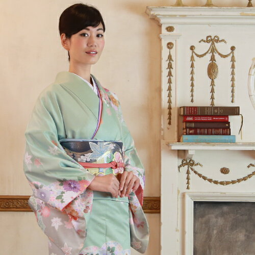 訪問着 レンタル 19点フルコーディネートレンタルセット「淡い緑地に菊 桜 七宝花菱」結婚式 入学式 七五三 訪問着 レンタル 19点フルコーディネートレンタルセット「淡い緑地に菊 桜 七宝花菱」結婚式 入学式 七五三