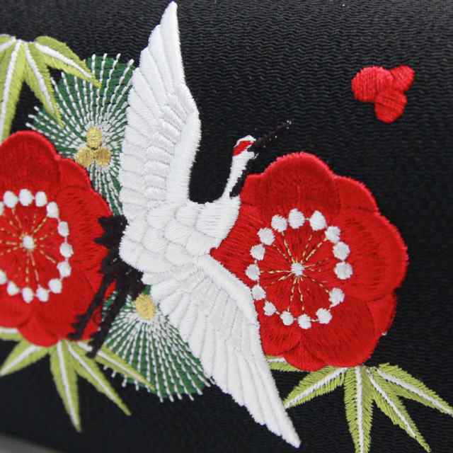 日本製 Wa de Modern 成人式 振袖用 正絹 和装バッグ「黒地に鶴と 