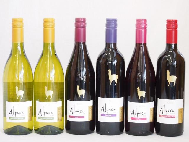 チリ産ワインアルパカ6本セット(赤ピノ・ノワール(ミディアムボディ) 赤シラー(フルボディ) 赤カルメネール(フルボディ) 赤カベルネ・メルロー(ミディアムボディ) 白シャルドネ・セミヨン(辛口)) 750ml×6本の通販は 5,980円