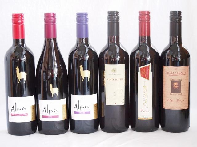チリ産アルパカとイタリア赤ワイン6本セット(赤シラー 赤カルメネール 赤カベルネ・メルロー 赤コルテ デル ニッピオ ロッソ 赤ブルーサ ロッソ 赤ミケランジャロ ロッソ) 750ml×6本の通販は 5,561円