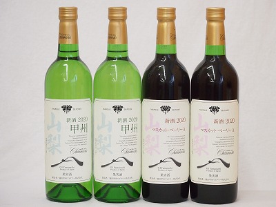 山梨県産100％ワイン4本セット(山梨県産甲州種ぶどう白ワイン(やわらかな辛口)  山梨県産マスカット・ベーリーA赤ワイン(中重口))750ml×4の通販は