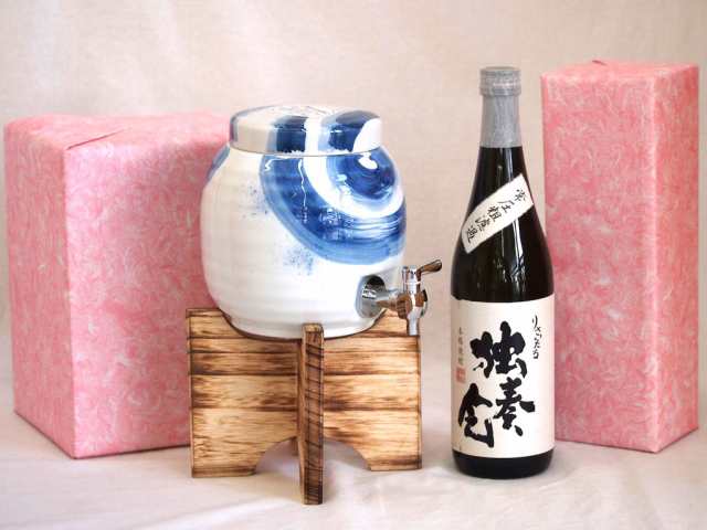 国産有田焼 焼酎サーバー1500cc木代付セット(14.5×15.5cm 1.1kg)井上酒造 本格麦焼酎 常圧粗濾過独奏会りさいたる27° (大分県) 720ml