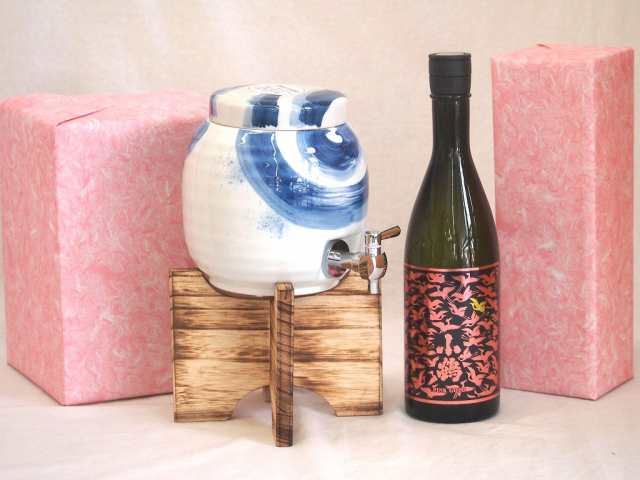 国産有田焼 焼酎サーバー1500cc木代付セット(14.5×15.5cm 1.1kg)小正酒造 芋焼酎シャンパン酵母使用小鶴ピンクゴールド (鹿児島県) 720m