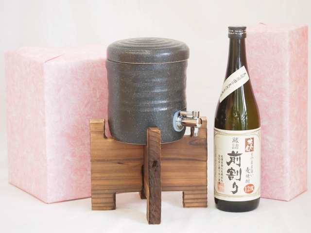 国産美濃焼 焼酎サーバー1200cc木代付セット(13.5×15.5cm 1.6kg)井上酒造 本格麦焼蔵詰前割り酎独奏会りさいたる12° (大分県) 720ml