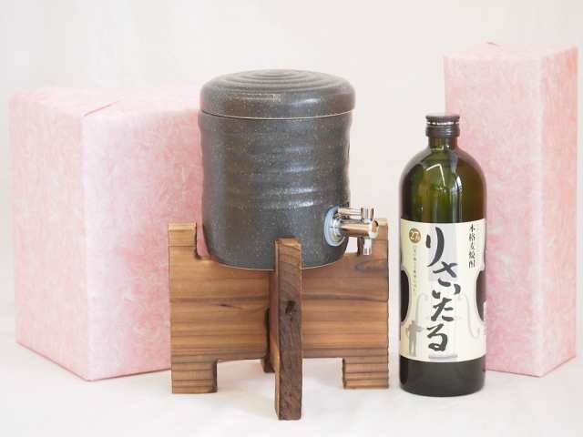 国産美濃焼 焼酎サーバー1200cc木代付セット(13.5×15.5cm 1.6kg)井上酒造 本格麦焼酎 りさいたる27° (大分県) 720ml