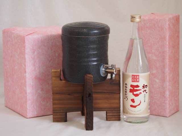 国産美濃焼 焼酎サーバー1200cc木代付セット(13.5×15.5cm 1.6kg)井上酒造 本格米焼酎 初代百助の妻モン (大分県) 720ml