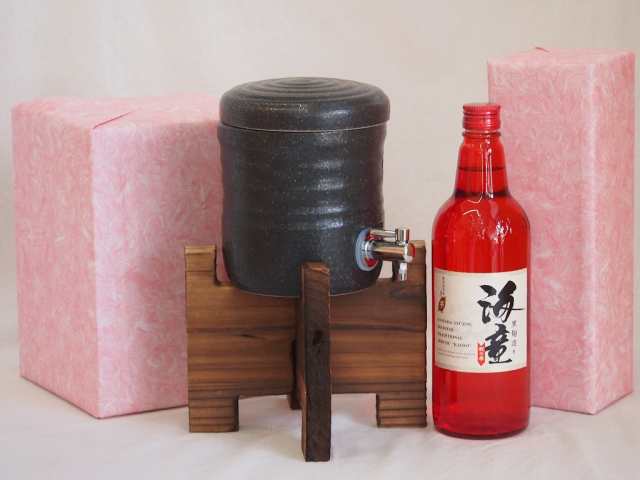 国産美濃焼 焼酎サーバー1200cc木代付セット(13.5×15.5cm 1.6kg)濱田酒造 本格芋焼酎 黒麹造り海童祝の赤 (鹿児島県) 720ml