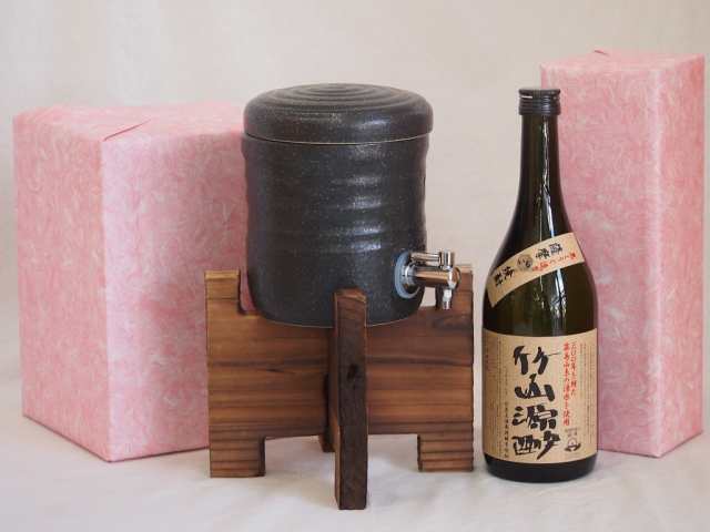 国産美濃焼 焼酎サーバー1200cc木代付セット(13.5×15.5cm 1.6kg)小正醸造 薩摩芋焼酎竹山源酔 (鹿児島県) 720ml