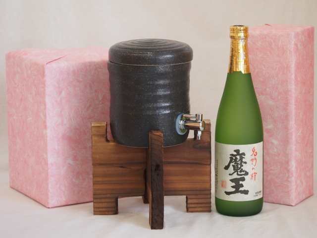 国産美濃焼 焼酎サーバー1200cc木代付セット(13.5×15.5cm 1.6kg)白玉醸造 本格芋焼酎 名門の絆魔王 (鹿児島県) 720ml