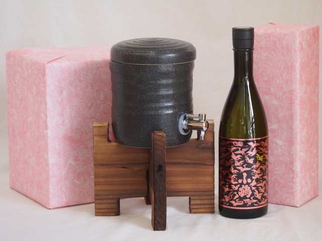 国産美濃焼 焼酎サーバー1200cc木代付セット(13.5×15.5cm 1.6kg)小正酒造 芋焼酎シャンパン酵母使用小鶴ピンクゴールド (鹿児島県) 720m