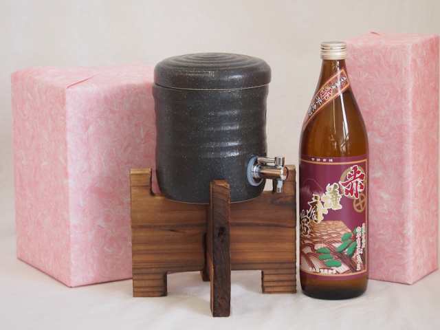 国産美濃焼 焼酎サーバー1200cc木代付セット(13.5×15.5cm 1.6kg)濱田酒造 本格芋焼酎 鹿児島県産赤芋使用赤薩摩富士 (鹿児島県) 900ml