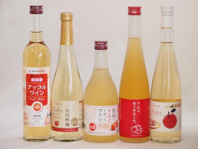 りんご酒5本セット(青森弘前市産シードル 信州林檎シードル りんごはじめましたりんご梅酒 アップルワイン 信州のりんごワイン) 500ml×5本