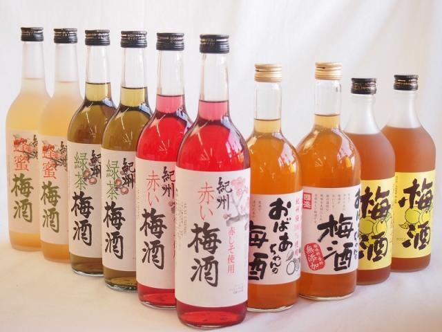 梅酒10本セット(おばあちゃんの梅酒 芋焼酎仕込五代梅酒(鹿児島) 赤しそ赤い梅酒(和歌山) 蜂蜜梅酒(和歌山) 緑茶梅酒(和歌山)) 720ml×10本の通販は