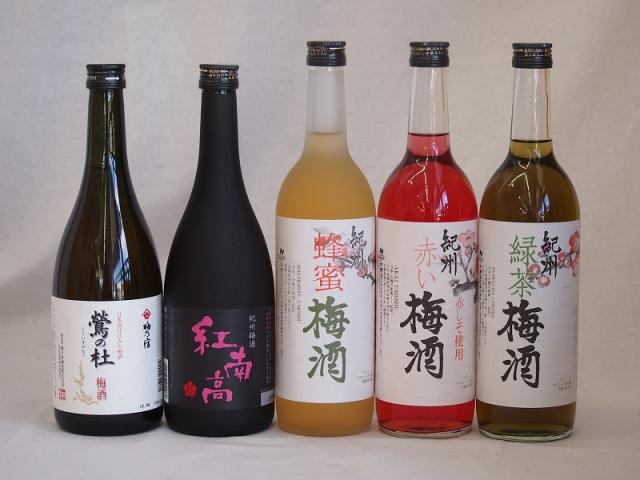 梅酒のみ比べ5本セット(紅南高梅酒20度(和歌山) 赤しそ赤い梅酒(和歌山) 梅酒 鶯の杜(奈良) 蜂蜜梅酒(和歌山) 緑茶梅酒(和歌山)) 720ml×5本