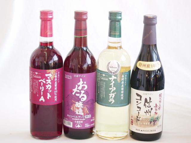 国産葡萄100%ワイン4本セット(山梨県産マスカット・ベーリーA 信州コンコード中口 信州ナイアガラ白 北海道おたるキャンベルアーリ辛口)720ml×4本