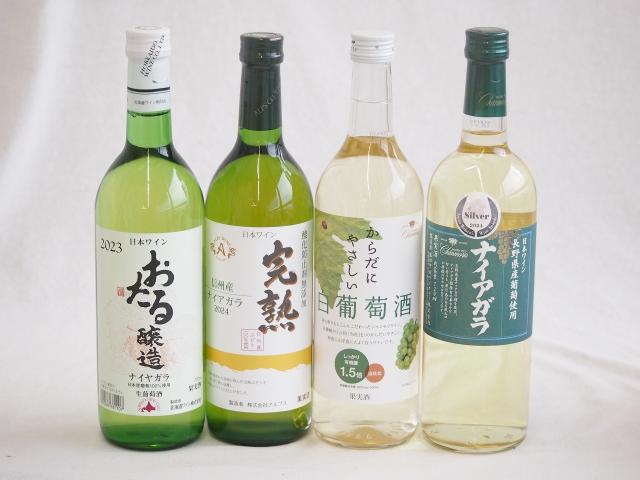 甘口白葡萄ワイン4本セット (北海道おたるナイアガラ 信州ナイアガラ 長野県産葡萄使用ナイアガラ からだにやさしいし白葡萄酒 )720ml×4本
