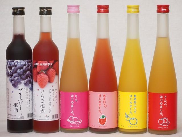 果物梅酒リキュールセット(ゆず梅酒 もも梅酒 あまおう梅酒 りんご梅酒 ブルーベリー梅酒 いちご梅酒)500ml×6本の通販は 8,483円