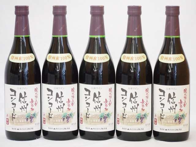 信州コンコード種 赤ワインセット 信州産100% 酸化防止剤無添加 中口(長野県)720ml×5の通販は