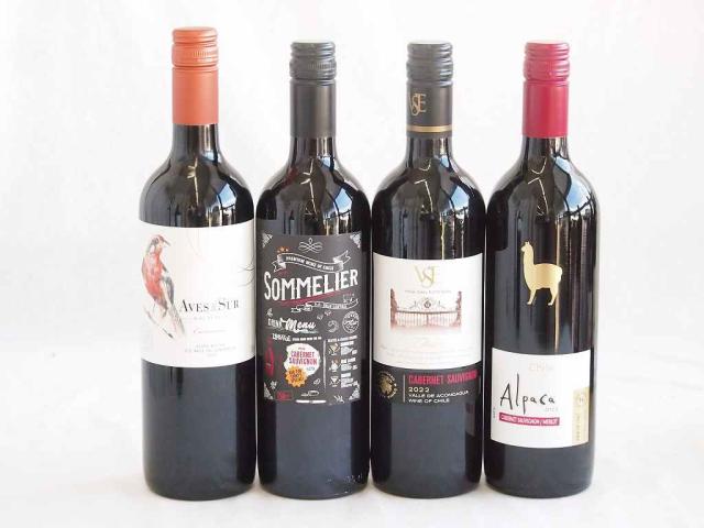しっかりした存在感チリ赤ワイン 4本セット(クレマスキ ソムリエ カベルネ ソーヴィニヨン クラシック カベルネ・ソーヴィニヨン  デル・スール カルメネール アルパカ カベルネ・メルロー) 750ml×4本