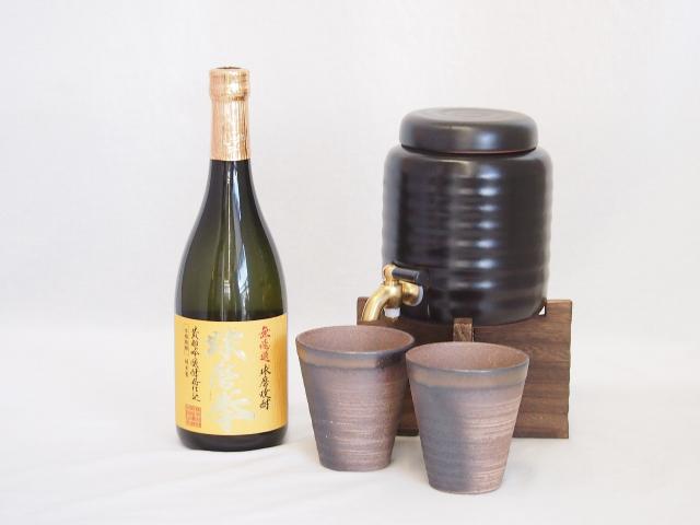 本格焼酎サーバー1000cc(18cm×24cm 1kg)三重県萬古焼き備前金彩ペアカップ(200ml×2個)恒松酒造 無濾過球磨焼酎 球磨拳 (熊本県) 720ml×1本