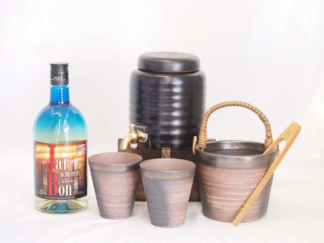 本格焼酎サーバー1000cc(18cm×24cm 1kg)萬古焼ペアカップ氷入れ竹トングセットとうもろこし100%長期熟成焼酎ジャーボン30度（宮崎県） 7の通販は