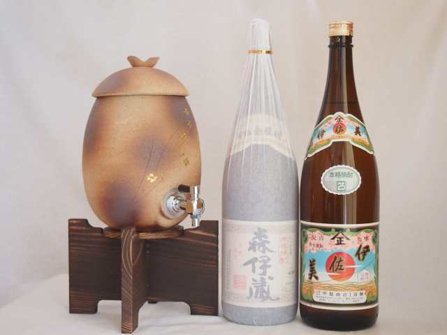 信楽焼・明山窯　焼酎サーバー　火色金小紋　2200ｃｃ(滋賀県)芋焼酎2本セット 森伊蔵1800ｍｌ 甲斐商店 伊佐美1800ml(鹿児島)