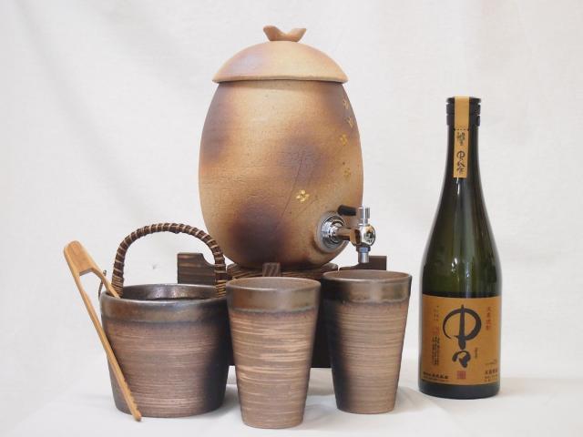 信楽焼・明山窯　焼酎サーバー　火色金小紋　2200ｃｃ(滋賀県)+萬古焼・備前金彩焼酎ペアカップ 氷入れ(三重県)+芋焼酎 黒木本店 中々 720ml (宮崎県) 27,244円
