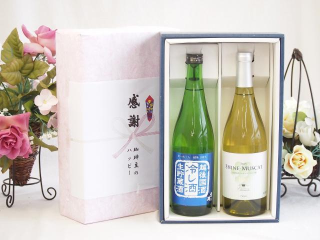 春の贈り物便り 感謝の贈り物ボックス 新潟県産米を100%使用清酒と国産ワイン2本セット(シャインマスカット100白ワイン やや甘口(山梨県)750ml吉乃川越後国酒 冷し酒 生貯蔵酒(新潟県)720ml