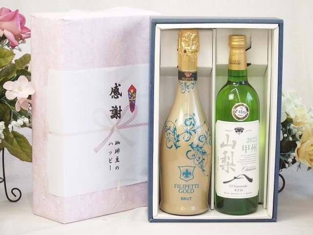 感謝の贈り物ボックス 辛口スプマンテスパークリングワインと国産ワインセット(山梨 甲州 白ワイン やわらかな辛口(山梨県)750mlフィリペッティ ゴールド ブリュット (イタリア) 750mlの通販は