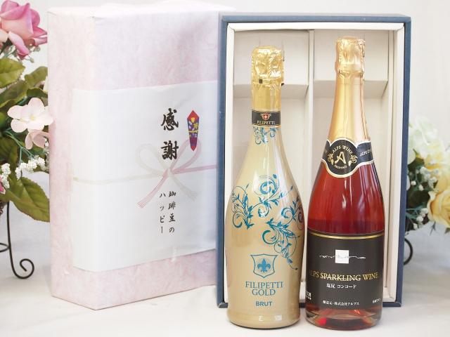 感謝の贈り物ボックス 辛口スプマンテスパークリングワインと国産ワインセット(塩尻コンコードスパークリングロゼワインやや甘口(長野県)720mlフィリペッティ ゴールド ブリュット (イタリア) 750mlの通販は