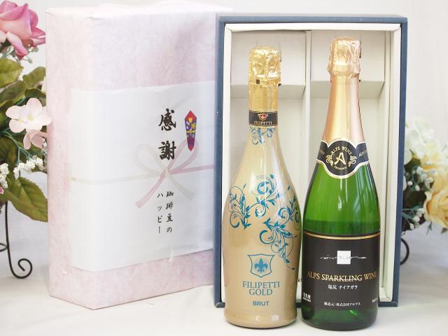 感謝の贈り物ボックス 辛口スプマンテスパークリングワインと国産ワインセット(塩尻ナイアガラスパークリング白ワインやや甘口(長野県)720mlフィリペッティ ゴールド ブリュット (イタリア) 750mlの通販は 5,681円