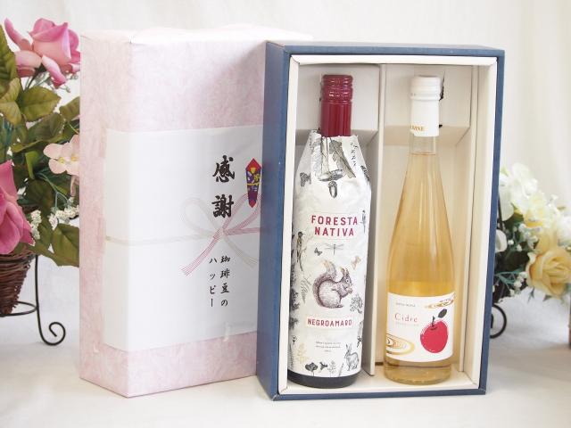 感謝の贈り物ボックス イタリア黒葡萄品種赤ワインと国産ワインセット(青森弘前産りんご使用 シードルワインやや甘口(京都府)500mlフォレスタ ナティヴァ ネグロ・アマーロ赤ワイン (イタリア) 750ml