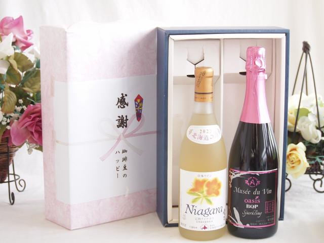 春の贈り物便り 感謝の贈り物ボックス プレミアムなナイアガラワインと国産ワインセット MdV オアシス ブラッククイーンピンクロゼスパークリングワイン辛口(長野県)750mlおたる完熟ナイアガラ甘口白ワイン720ml