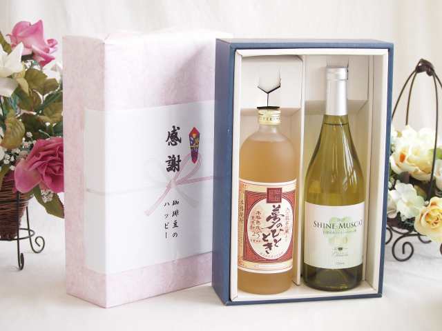冬の贈り物ご挨拶 感謝の贈り物ボックス プレミアムな麦焼酎と国産ワインセット(シャインマスカット100白ワイン やや甘口(山梨県)750ml夢のひととき熟成麦焼酎25°(大分県)720mlの通販は