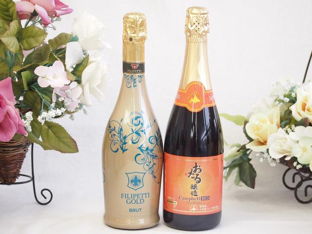辛口スプマンテスパークリングワインと国産ワインセット(おたる醸造 キャンベル赤スパークリングワインやや甘口(北海道)720mlフィリペッティ ゴールドの通販は