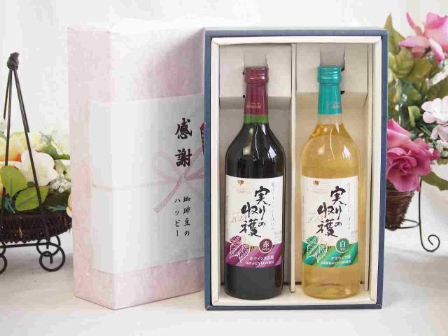 感謝の贈り物ボックス 国産やや甘口赤ワインと国産ワインセット(実りの収穫 白辛口ワイン 辛口(山梨県)720mlヴィンテージ実りの収穫 赤ワイン720ml