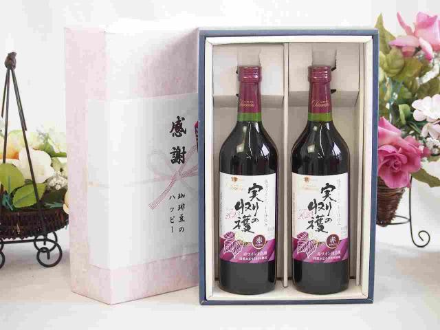 感謝の贈り物ボックス 国産やや甘口赤ワインと国産ワインセット(実りの収穫 赤ワイン やや甘口(山梨県)720mlヴィンテージ実りの収穫 赤ワイン720ml