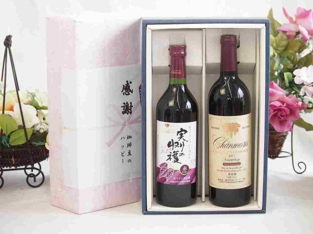 感謝の贈り物ボックス 国産やや甘口赤ワインと国産ワインセット(グランシャンモリ アッサンブラージュ 赤ワイン 重口(山梨県)750mlヴィンテージ実りの収穫 赤ワイン720ml