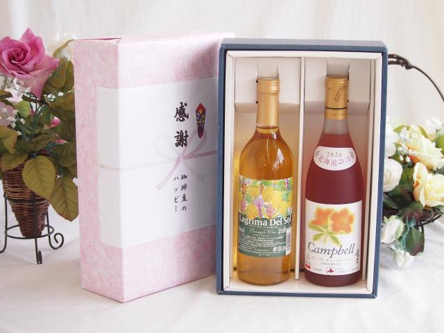 感謝の贈り物ボックス 沖縄産パイナップル辛口白ワインと国産ワインセット(北海道の詩 プレミアムキャンベルロゼワイン 甘口(北海道)720mlラグリマ・デル・ソル辛口白ワイン 720ml
