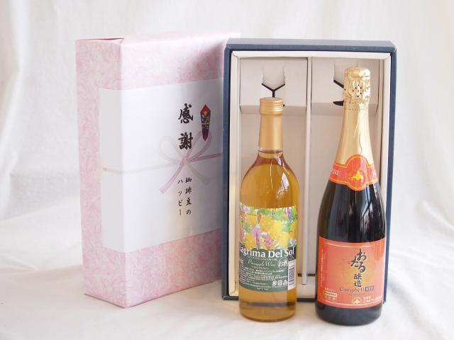 感謝の贈り物ボックス 沖縄産パイナップル辛口白ワインと国産ワインセット(おたる醸造 キャンベル赤スパークリングワインやや甘口(北海道)720mlラグリマ・デル・ソル辛口白ワイン 720ml