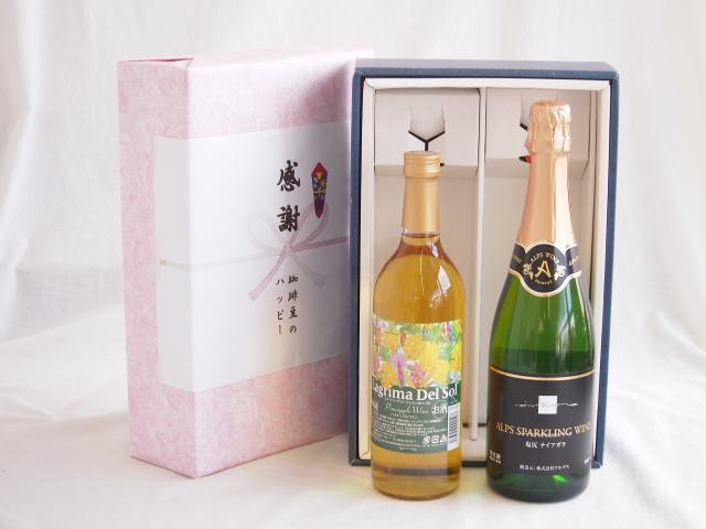 感謝の贈り物ボックス 沖縄産パイナップル辛口白ワインと国産ワインセット(塩尻ナイアガラスパークリング白ワインやや甘口(長野県)720mlラグリマ・デル・ソル辛口白ワイン 720ml