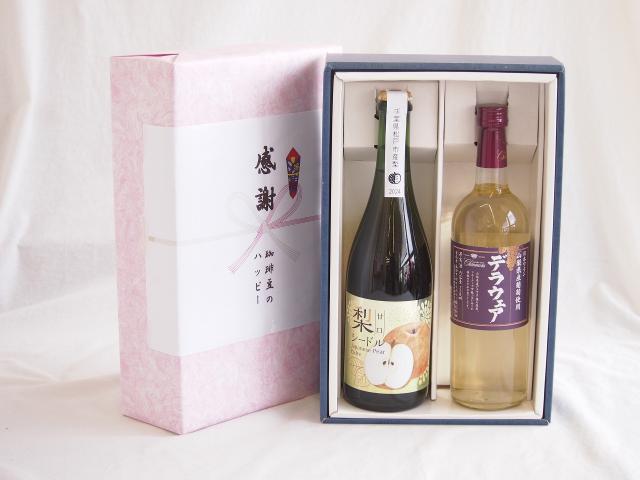 夏の贈り物お中元 感謝の贈り物ボックス 梨シードル甘口と国産ワインセット(山梨県産葡萄使用 デラウエア白ワイン やや辛口(山梨県)720ml松戸市産 梨シードル甘口750ml