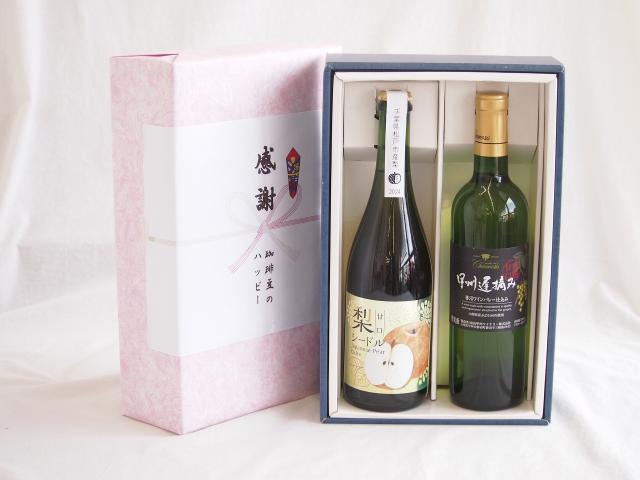 感謝の贈り物ボックス 梨シードル甘口と国産ワインセット(甲州遅摘み 白 完熟甘口ワイン 甘口(山梨県)720ml松戸市産 梨シードル甘口750ml