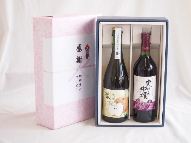 感謝の贈り物ボックス 梨シードル甘口と国産ワインセット(実りの収穫 赤ワイン やや甘口(山梨県)720ml松戸市産 梨シードル甘口750ml