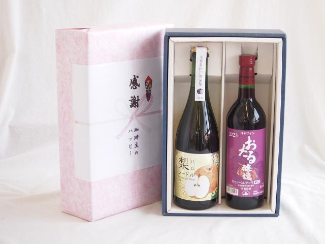 夏の贈り物お中元 感謝の贈り物ボックス 梨シードル甘口と国産ワインセット(おたる醸造 キャンベルアーリ赤ワイン 辛口(北海道)720ml松戸市産 梨シードル甘口750ml