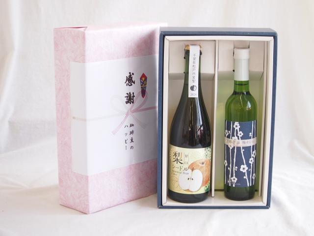 夏の贈り物お中元 感謝の贈り物ボックス 梨シードル甘口と国産ワインセット(京都青谷 梅わいんワインやや甘口(京都府)500ml松戸市産 梨シードル甘口750ml