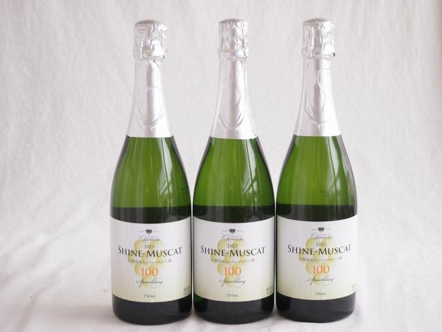 3本セット(山梨県産シャインマスカット100 スパークリング10度やや甘口) 750ml×3本