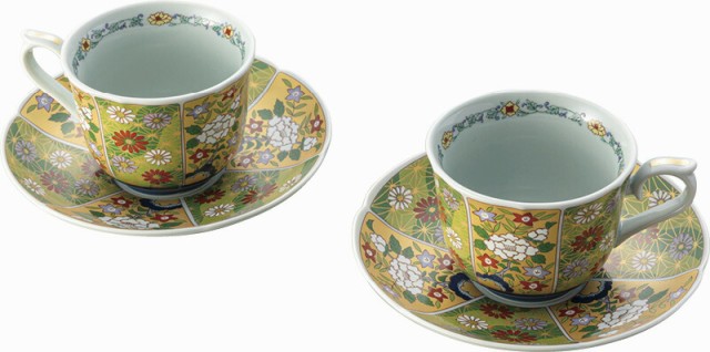 冬の贈り物ご挨拶 珈琲碗皿2客揃 波佐見焼 友禅菊絵 碗:直径9×6.8cm、皿:直径15.5×3cmの通販は